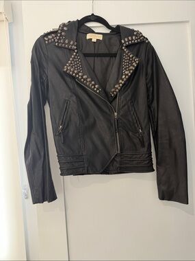 Goldie Black Studded Leather Moto Jacket - Women